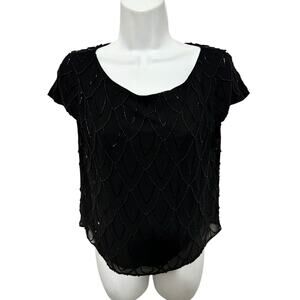 Alice + Olivia Silk Beaded Cap Sleeve Holiday Sparkly Top Size Medium